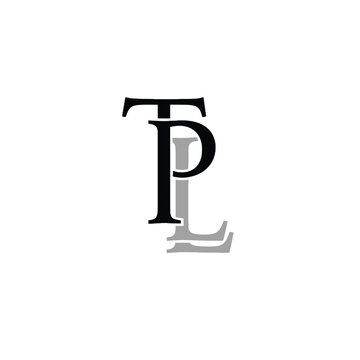 Black and gray monogram of intertwined letters t, p, and l