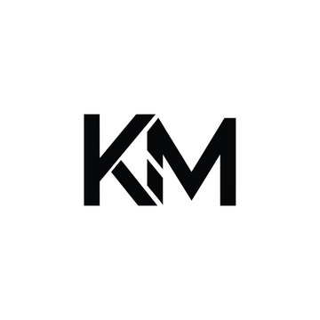 Bold black monogram letters km intersecting with sharp geometric angles on white keywords: km