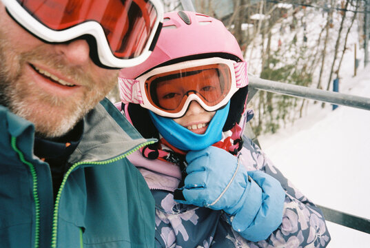Portrait Father Daughter UGC Selfie While Skiing 
