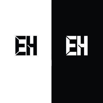 Black and white split screen with bold geometric eh monogram keywords: eh, monogram, letter