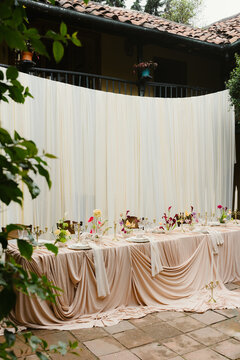Elegant wedding outdoor table setup for celebration