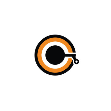 Orange and black circular with c keywords: c, letter, orange, black, circle, technology, circuit