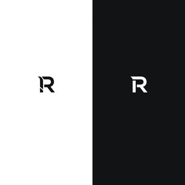 Minimalist letter r in black and white split background, keywords: r, letter, alphabet, monogram
