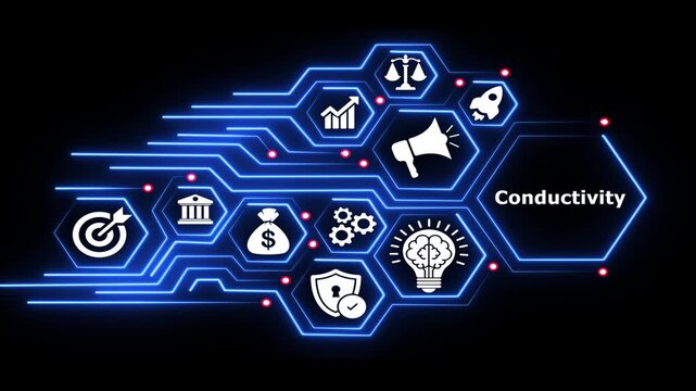 Business conductivity concept with glowing digital icons motion.