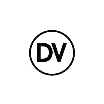 Black dv monogram inside a circle on white background, keywords: monogram, letter, d, v, black