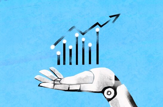 Robot Hand Holding Rising Chart &ndash; Growth and Success Concept