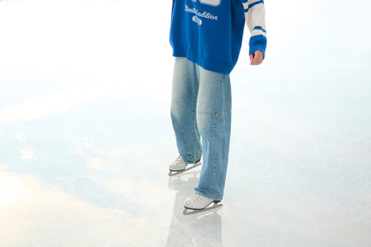 Woman skates outdoors