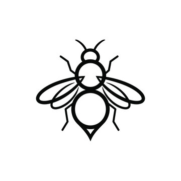 Stylized geometric bee with wings and antennae on white background, keywords: bee, insect, animal