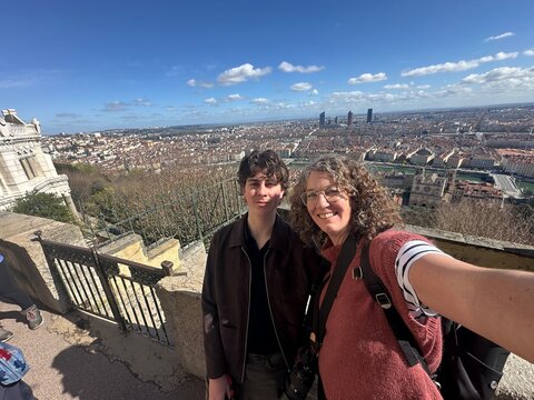 UGC selfie of mother and son visiting the city of Lyon France