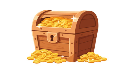 Treasure Chest Overflowing with Gold Coins © Free vector