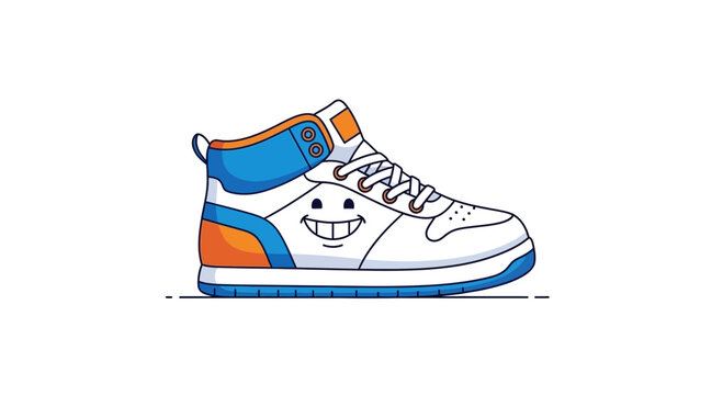Cartoon High-Top Sneaker with Smiling Face Illustration