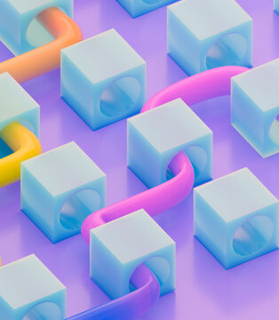 Colorful Cubes With Tubes on a Purple Backdrop Create a Playful Design