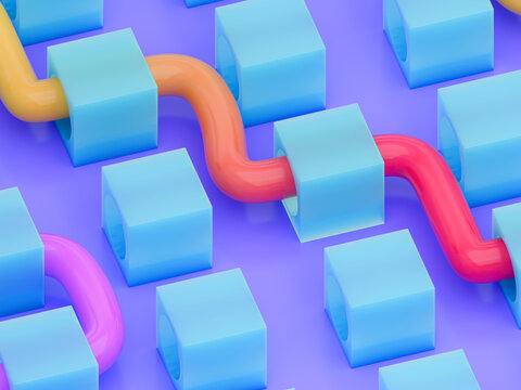 Colorful Blocks and Tubes in a Pattern on a Bright Surface