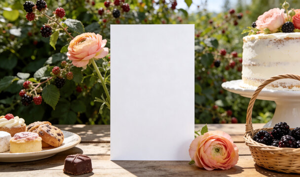 a white memo board placed on a party table in the open air