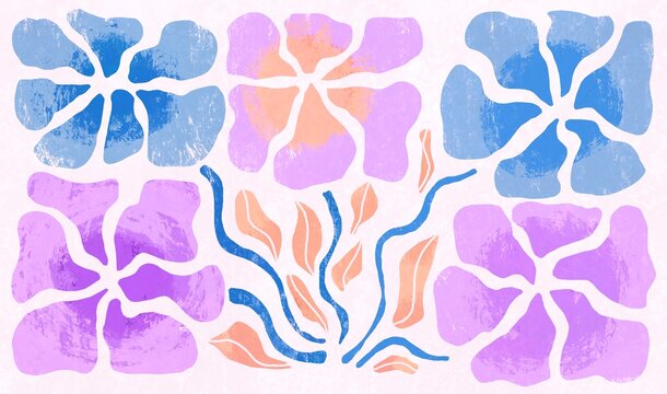 Stylized Pastel Flowers with Curved Stems