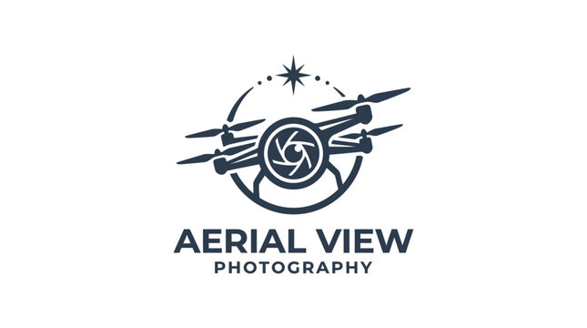Drone photography logo with camera lens and star graphic element