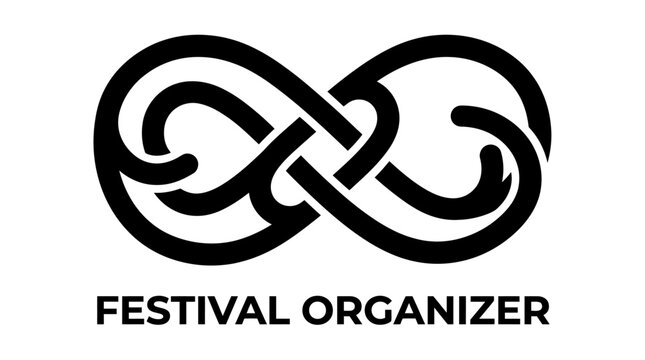 Vector graphic logo for a festival organizer with an infinity knot design and text