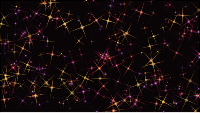 Glowing Golden and Purple Stars on a Black Background