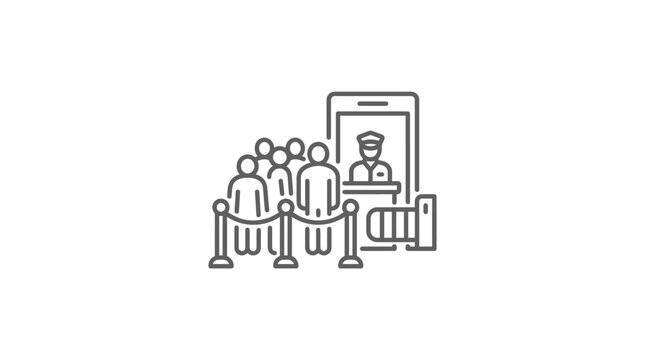 People queuing at security check or service desk counter.