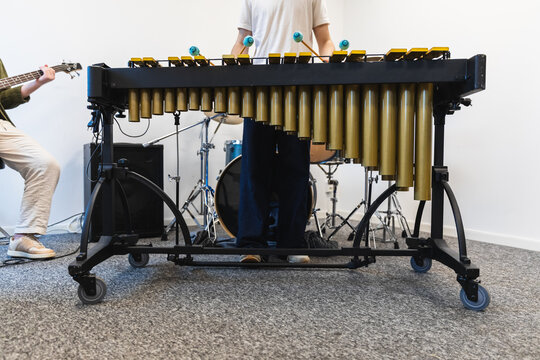 Musician Playing Professional Vibraphone in Music Studio