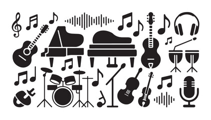 Large set of musical instruments and audio elements for creative artistic design projects. © MdRony
