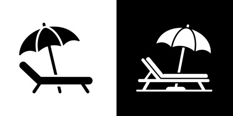 Simple Beach Chair and Umbrella Icon Symbolizing Summer Vacation and Relaxation © matahari