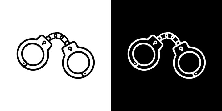 Minimalist outline drawing of security handcuffs representing law and order and detention