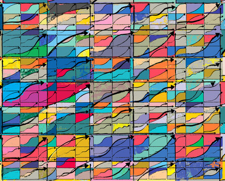 Colorful Illustration of Multiple Business Graphs Moving Upwards.