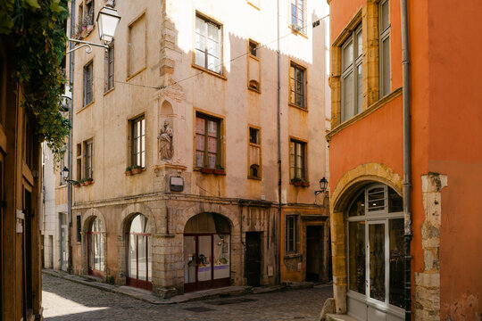 street with cafes in vieux Lyon France