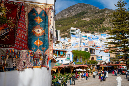 Carpets in a bazaar in Chefchaouen, Morocco