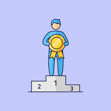Winner on Podium Holding Gold Medal