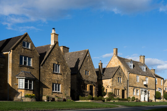 Row of historic houses in an English village in spring