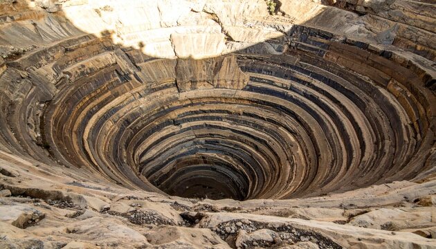 Massive Circular Open Pit Mine with Deep Terraced Excavation Site