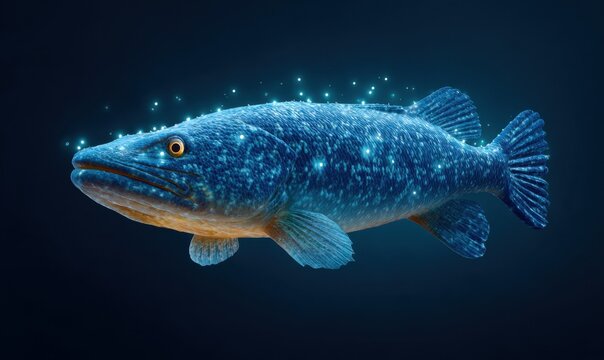 Enormous armored fish swimming in dark waters digital art underwater environment fantastical concept