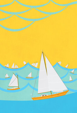 Summer Sailing Poster Template with Copy Space with Yellow Background