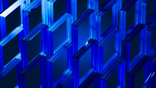 A laptop is placed on a blue tech background with bright lines