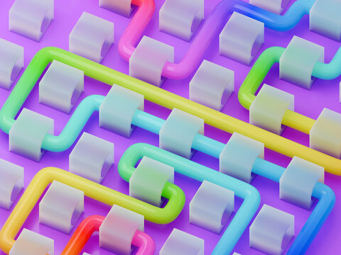 Colorful Maze Design With Curved Tubes and Blocks