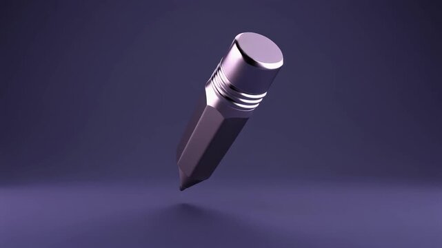 Sleek metallic chrome pencil rotating slowly in a dark studio space