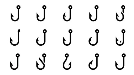 Fototapeta premium Set of Various Fishing Hook Icons Isolated on White Background
