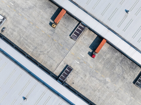Overhead view of warehouse loading bays