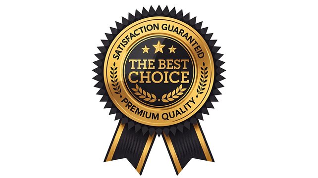 Premium quality guarantee badge with golden award ribbon illustration