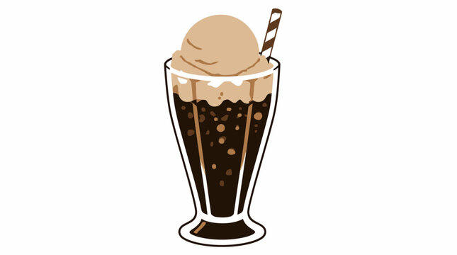 Vector illustration of a root beer float with ice cream and straw on white background