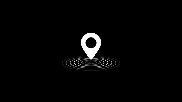 GPS location pointer animated with radio wave, location pointer, pin icon on black background.4k video Animation