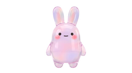 Obraz premium Cute pink bunny with long ears and rosy cheeks standing alone isolated on transparent background