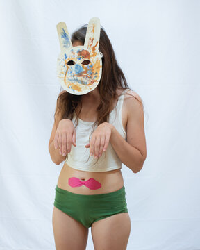 Woman with rebbit mask