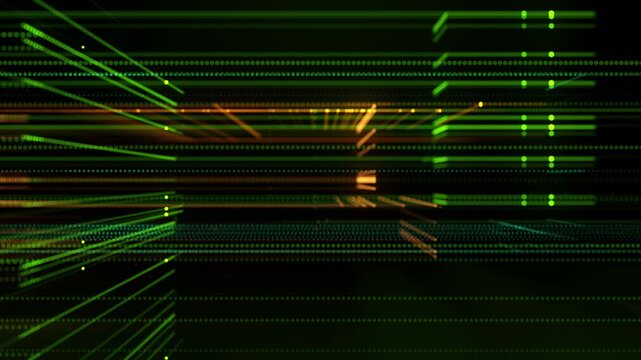 Dynamic technology title reveal animation featuring data, network, and connect concepts with glitch effects, green digital grids, and advanced communication visuals.