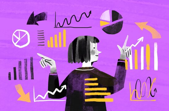 Woman  Managing Rising Charts &ndash; Business Data Analytics Concept