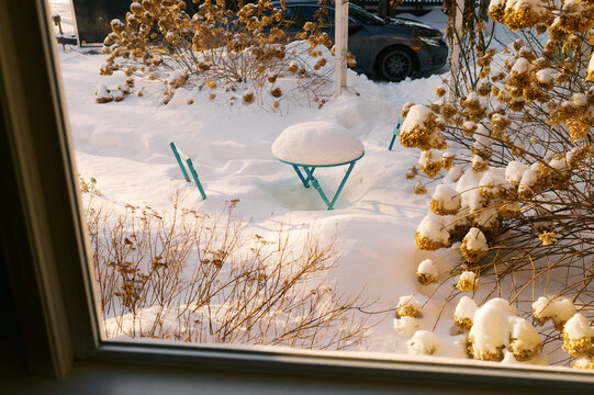 aftermath of blizzard as seen through window in massachusetts