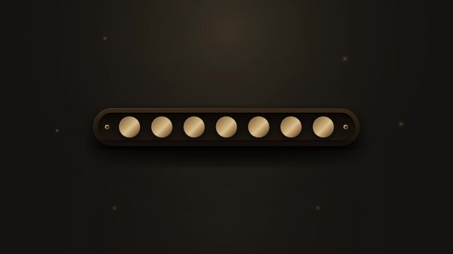Luxury golden progress bar loading with circular elements filling from left to right on a dark elegant background for user interface design