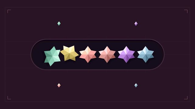 Colorful low poly geometric stars rotating inside a UI bar for loading screen or game design.